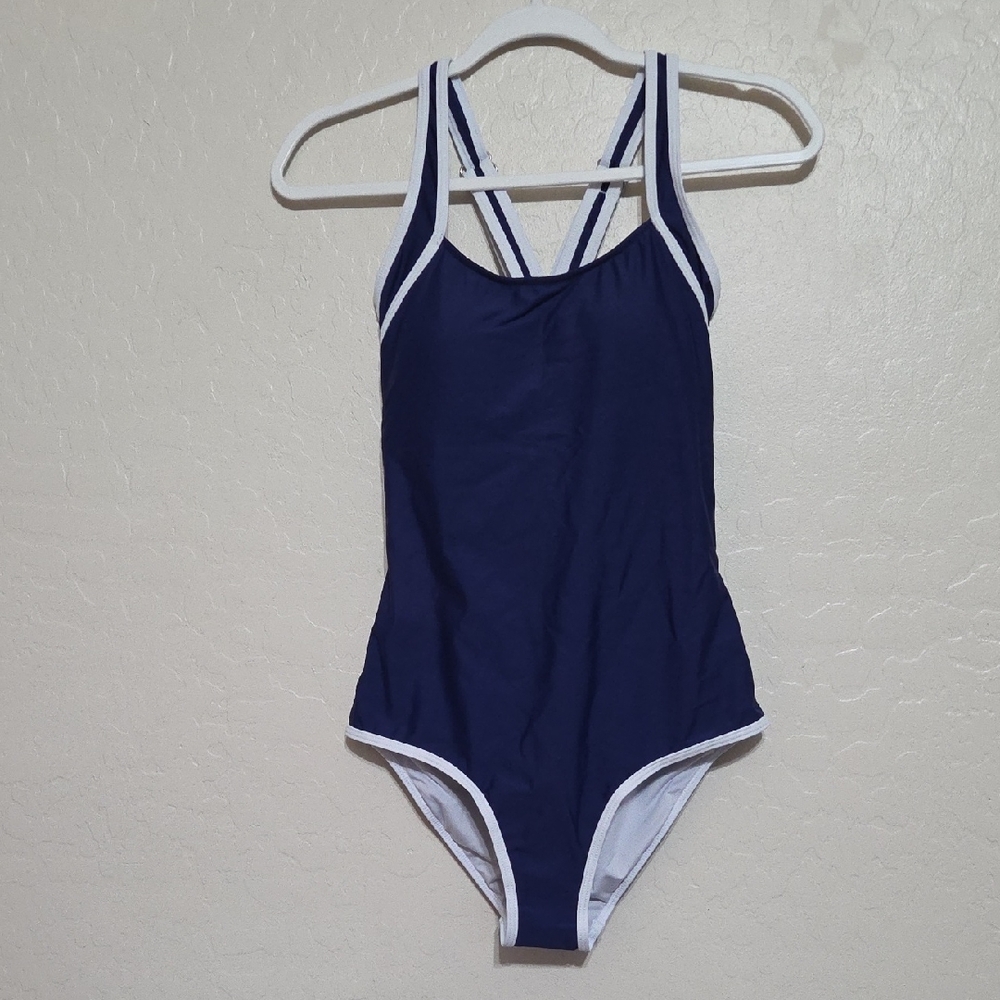 NWT BMJL Navy One-Piece Swimsuit with White Contrast Trim